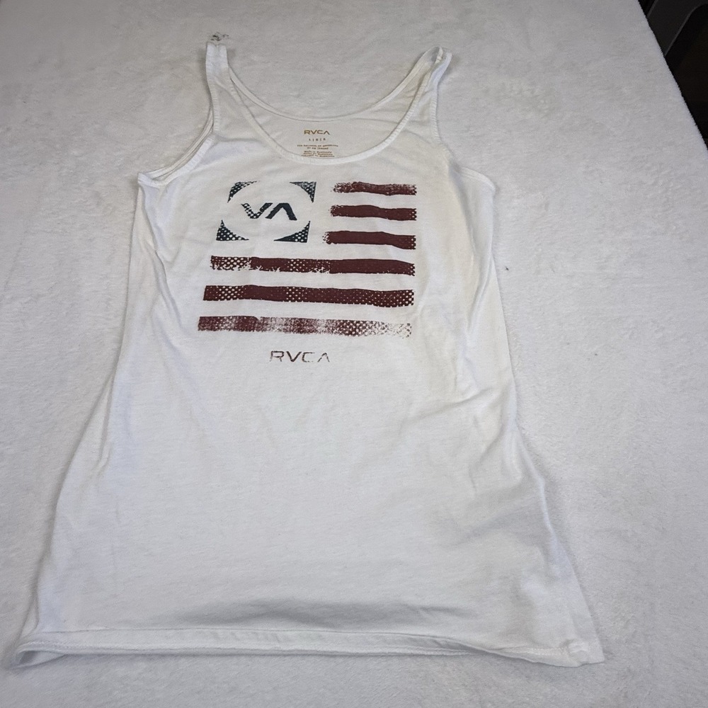 RVCA Tank Top Men's Large White American Flag Graphic Sleeveless Cotton Shirt